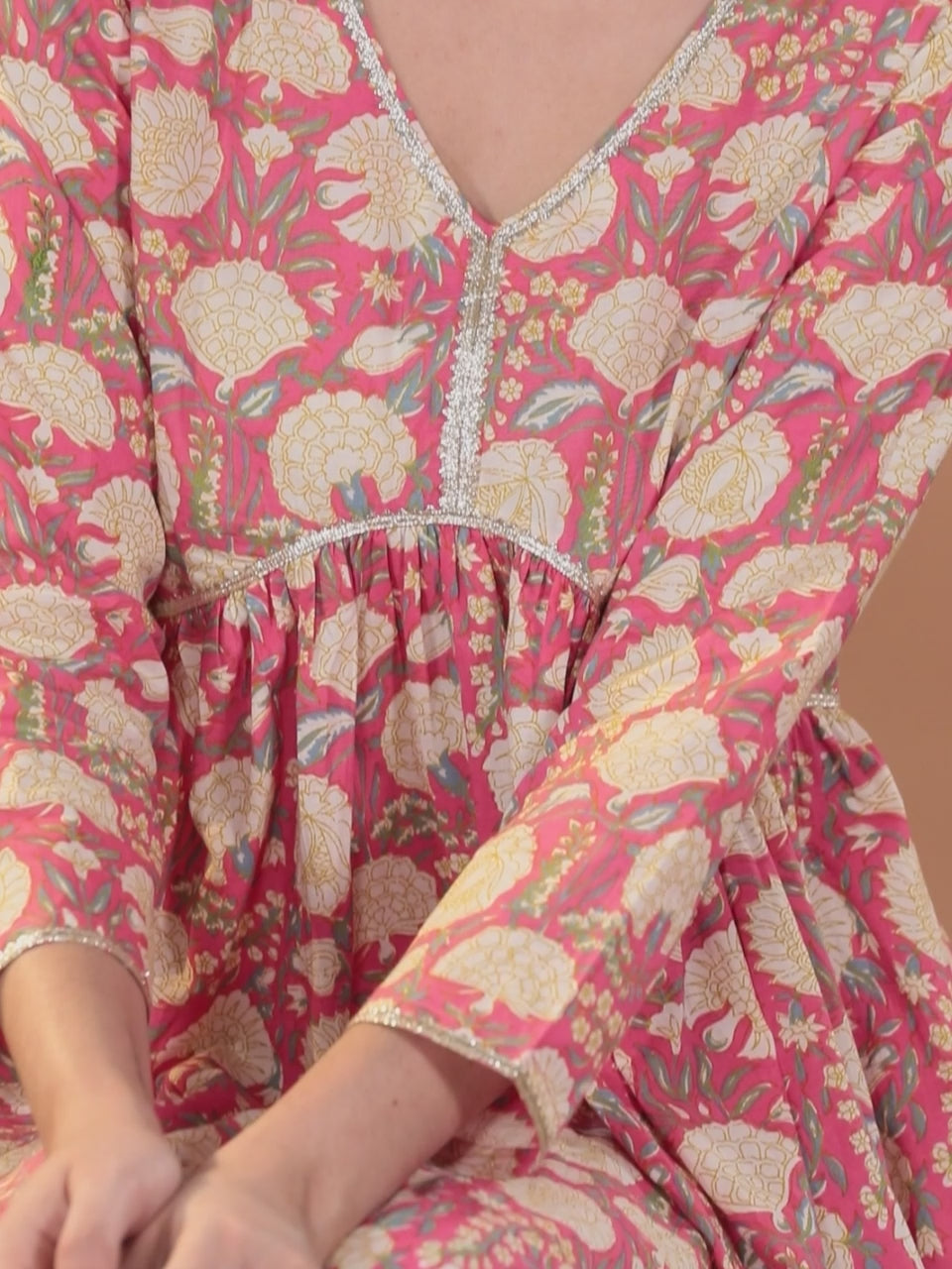  Coral Printed Cotton A-Line Sharara Suit Set With Dupatta 