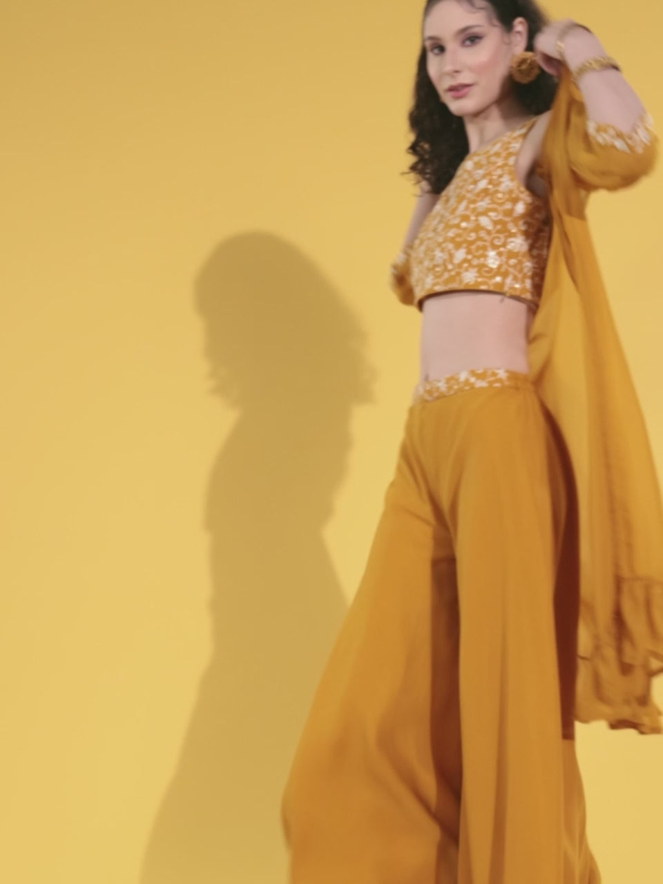  Mustard Embellished Georgette 3 Piece Co-Ords 