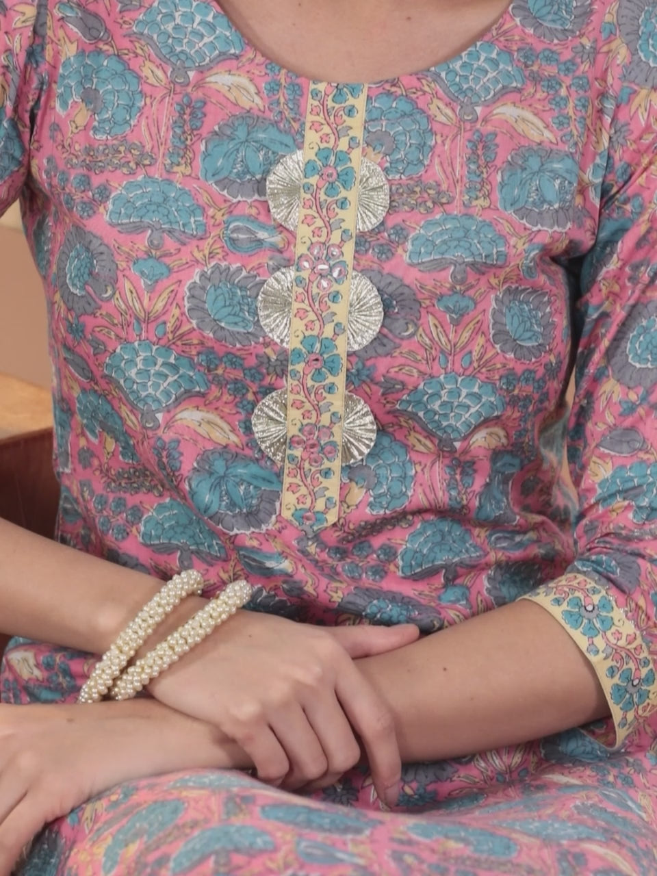  Pink Printed Cotton Straight Kurta With Trousers & Dupatta 