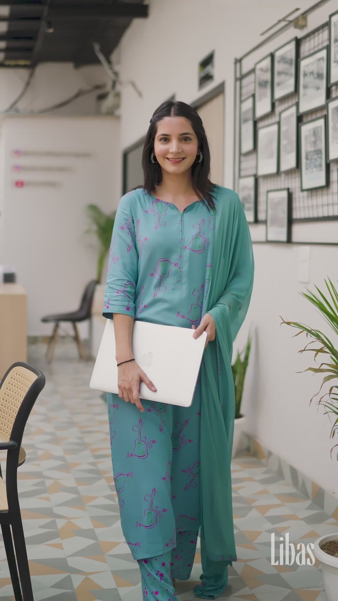  Blue Printed Rayon Straight Kurta With Palazzos & Dupatta 