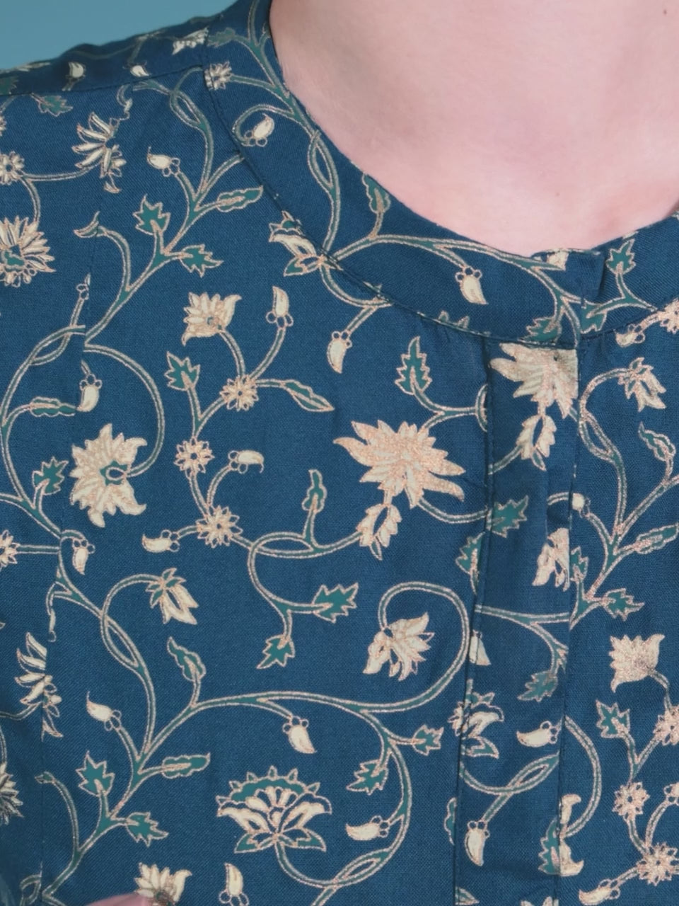  Blue Printed Rayon A-Line Kurta With Dhoti Pants 