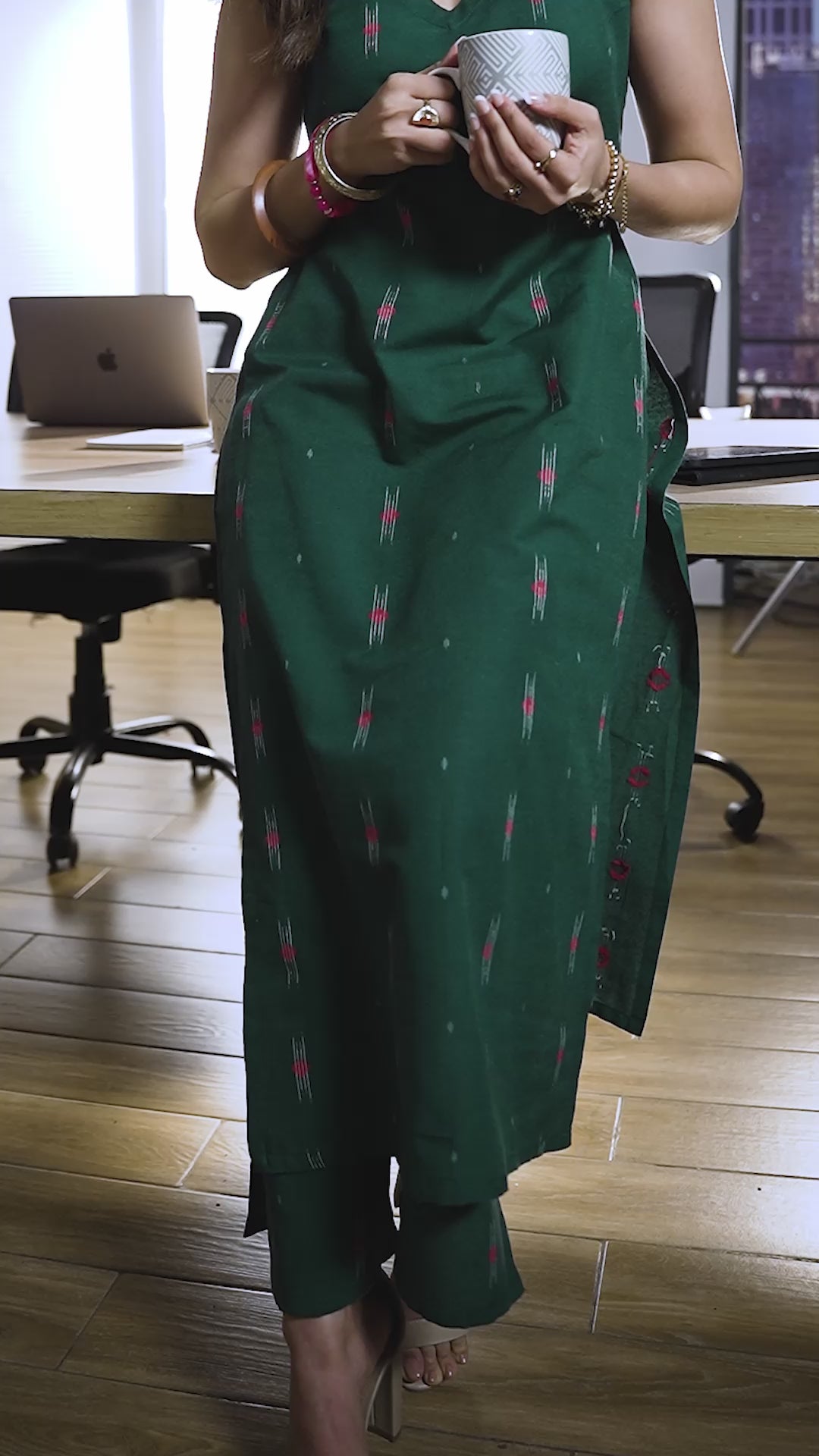  Prime Green Woven Design Cotton Blend Kurta Set 