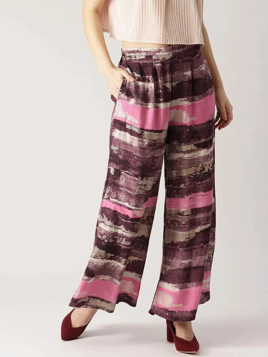 Purple Abstract Rayon Palazzos - Libas