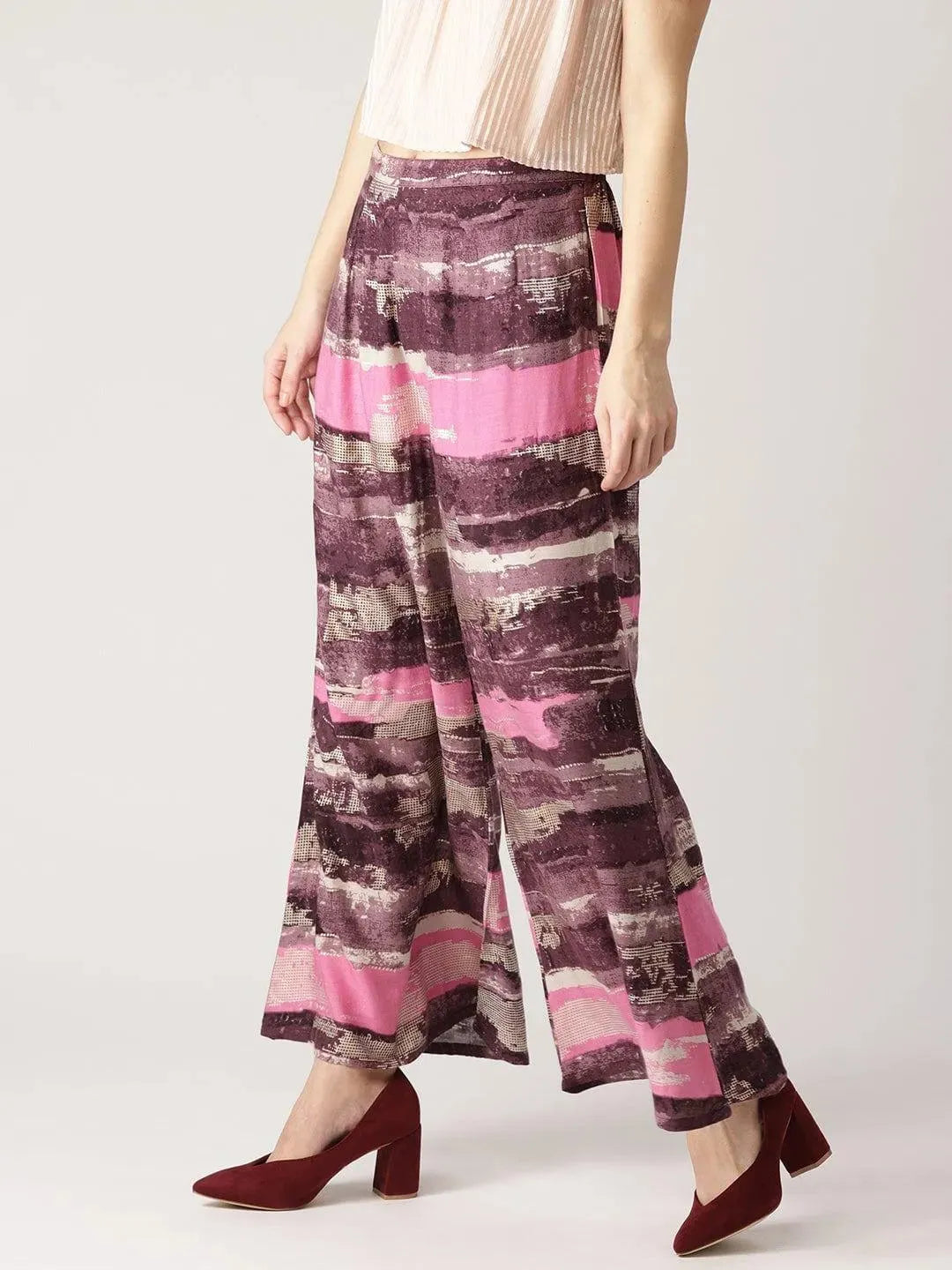 Purple Abstract Rayon Palazzos - Libas