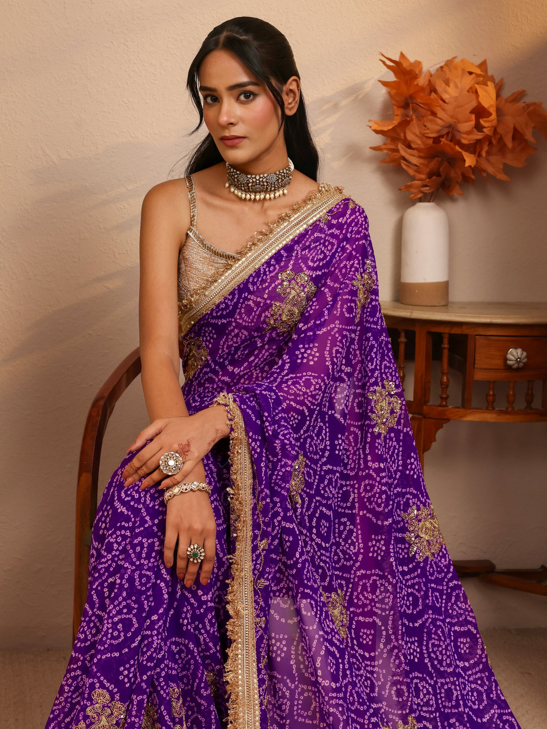  Purple Badhani Printed Georgette Saree 