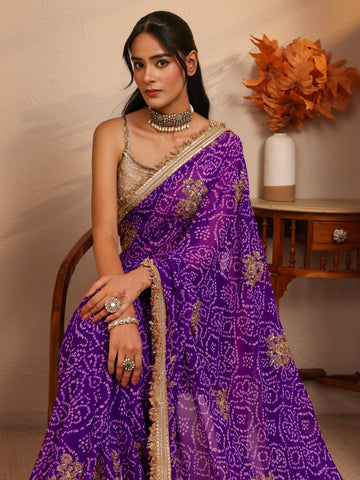 Purple Badhani Printed Georgette Saree