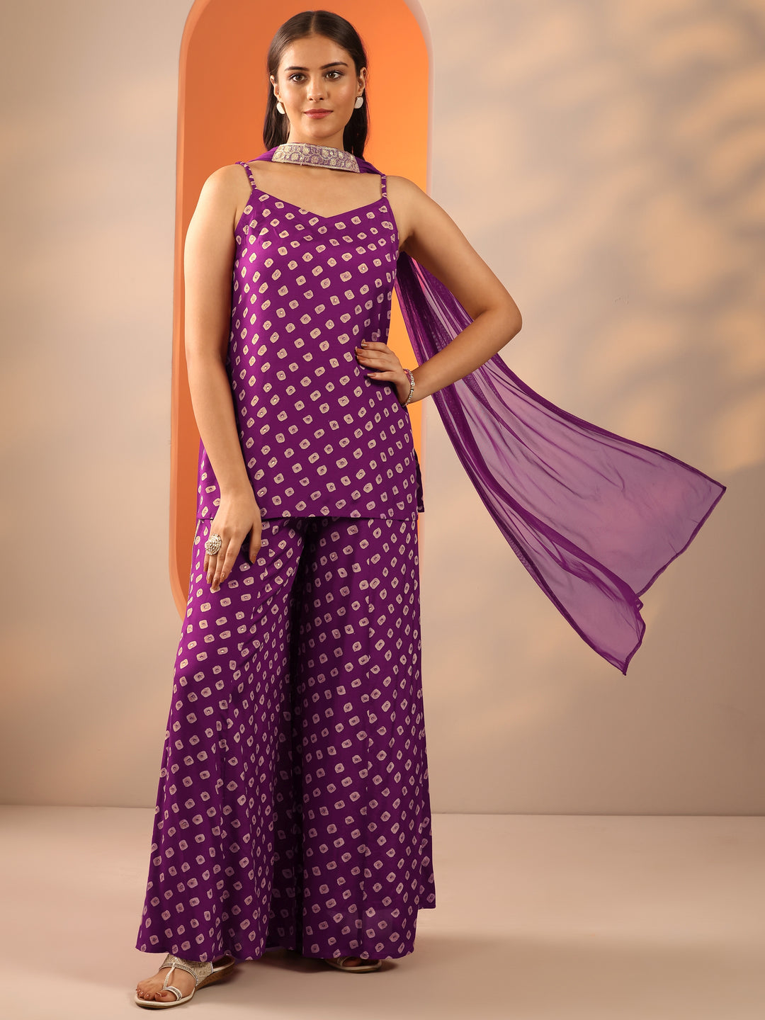  Purple Bandhani Printed Co-Ord Set 