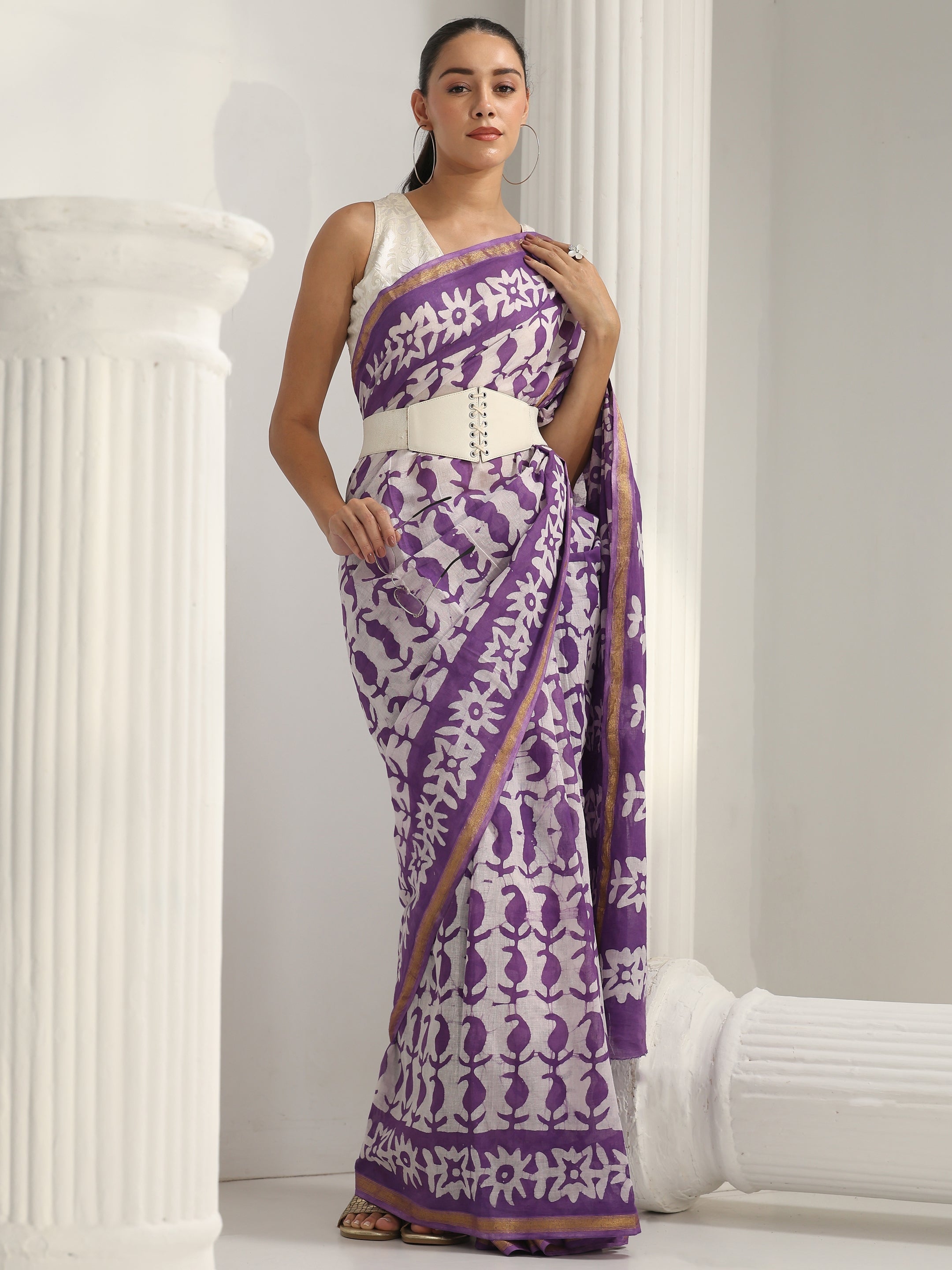 libas Purple Batik Print Cotton Saree-picture-68