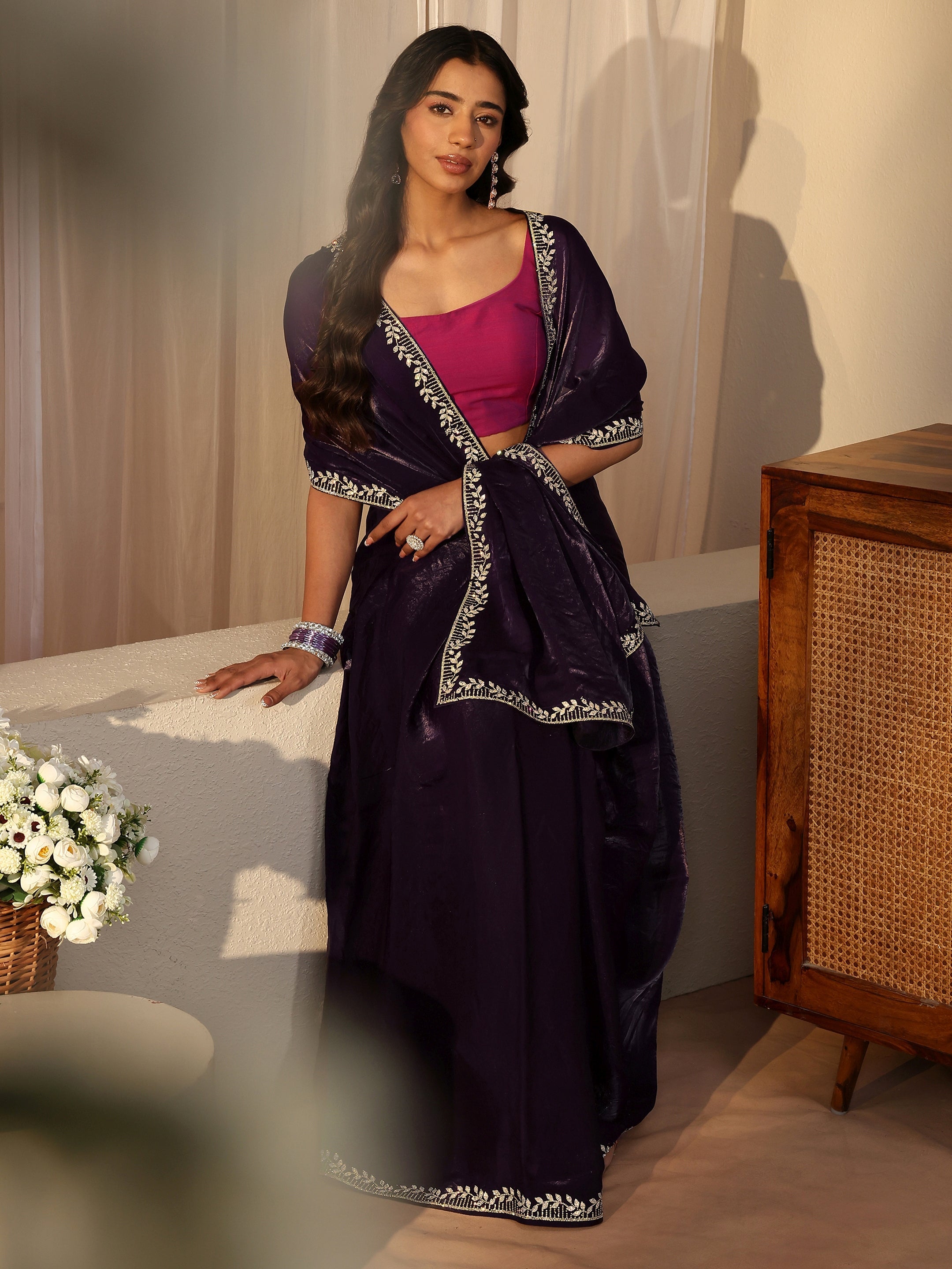 Purple Embellished Tissue Saree-image-24