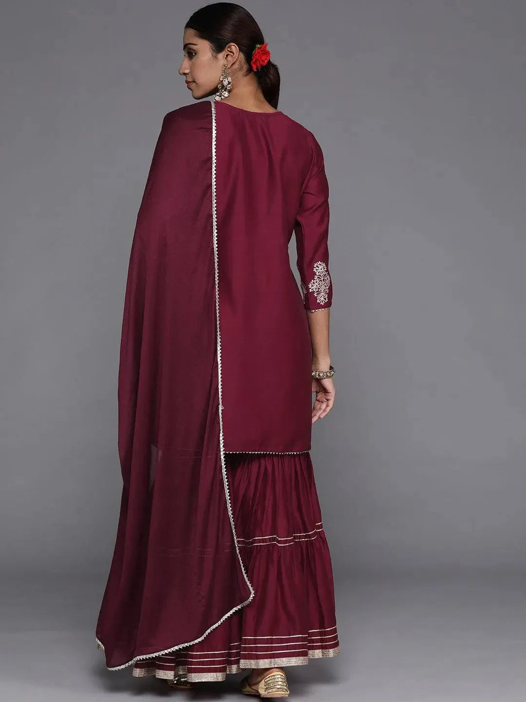 Purple Embroidered Chanderi Silk Straight Suit Set - Libas 