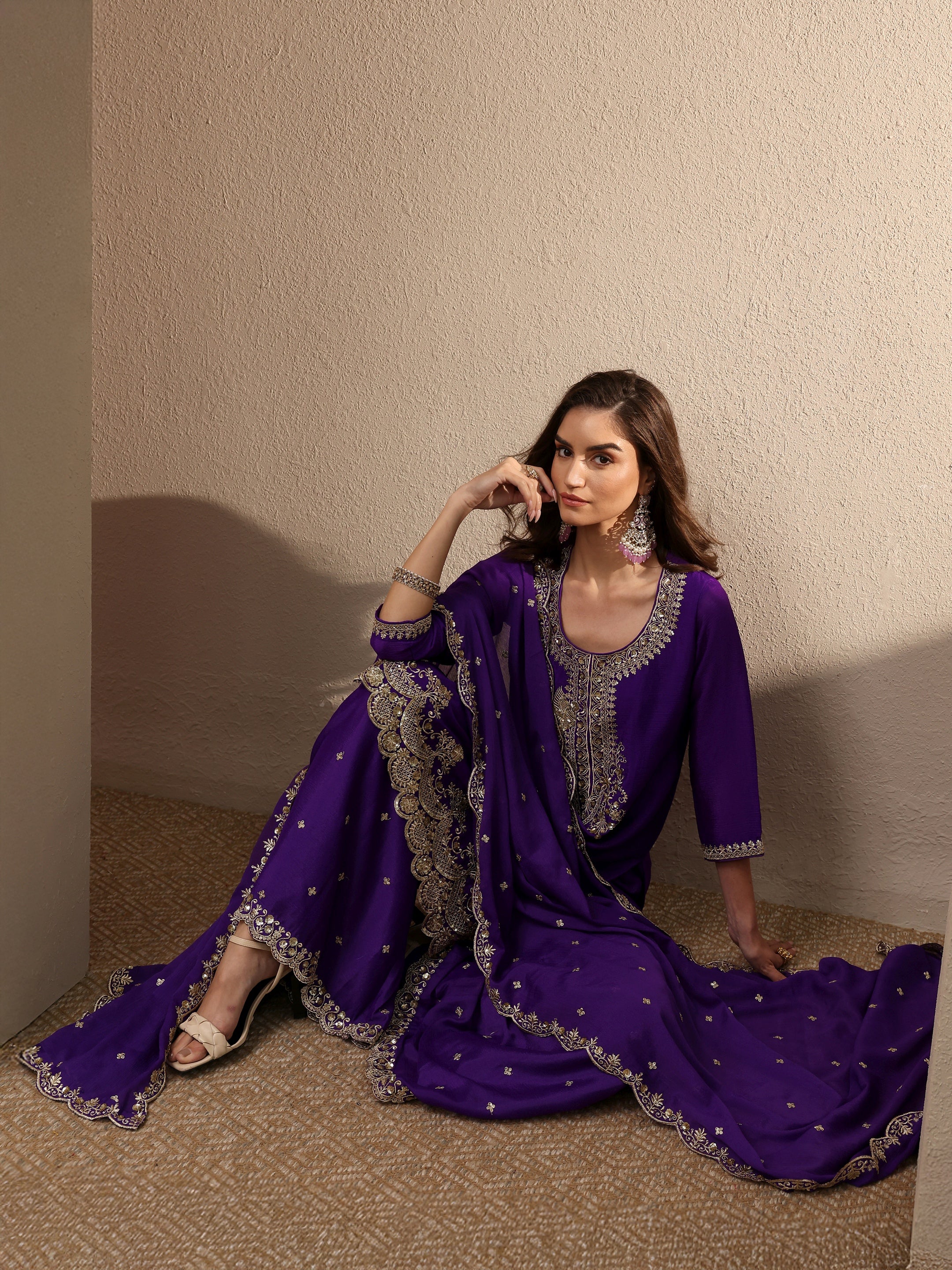 libas Purple Embroidered Chinon Straight Suit Set With Dupatta-picture-10