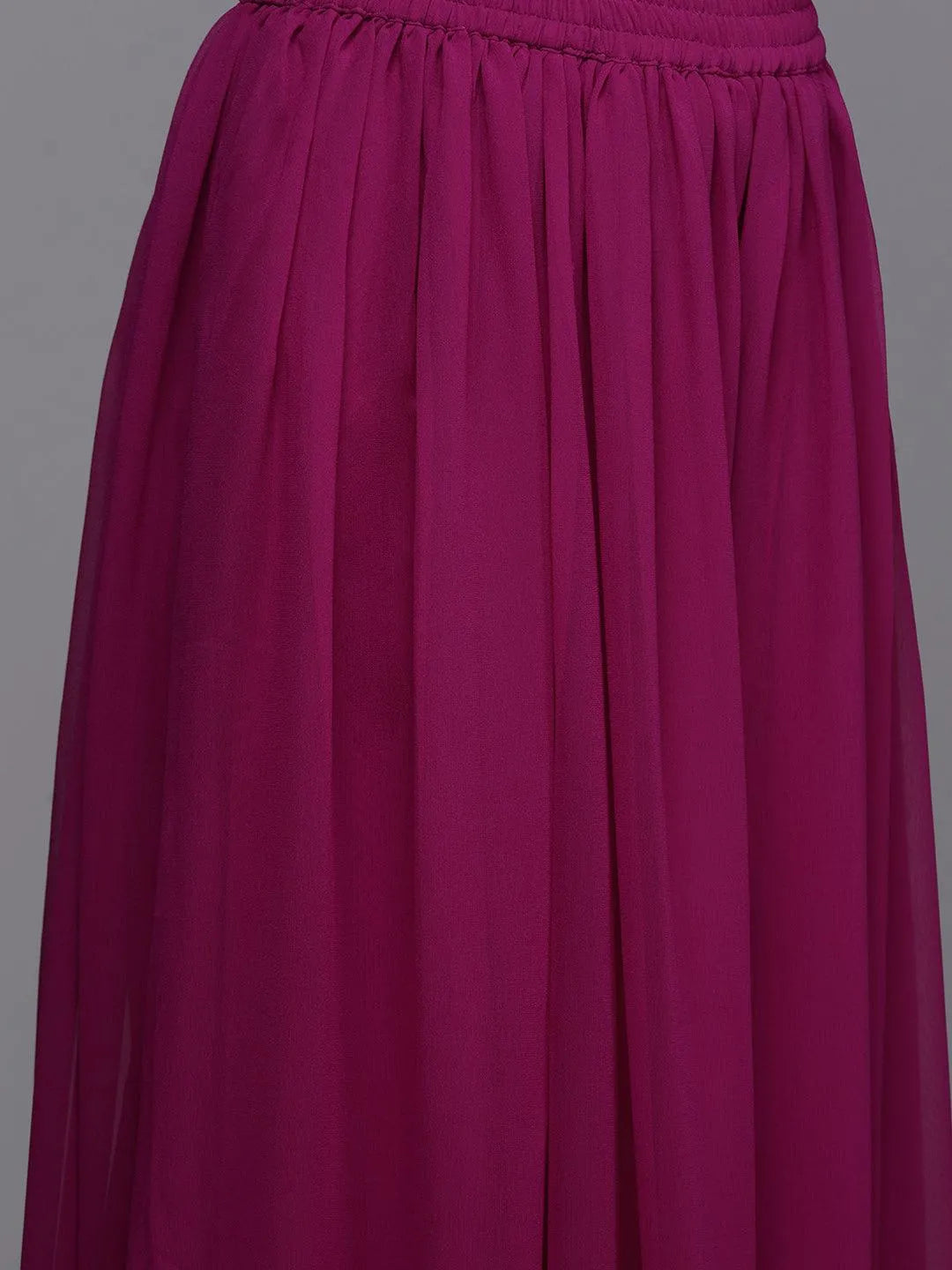 Purple Embroidered Georgette A-Line Kurta With Palazzos & Dupatta - Libas 