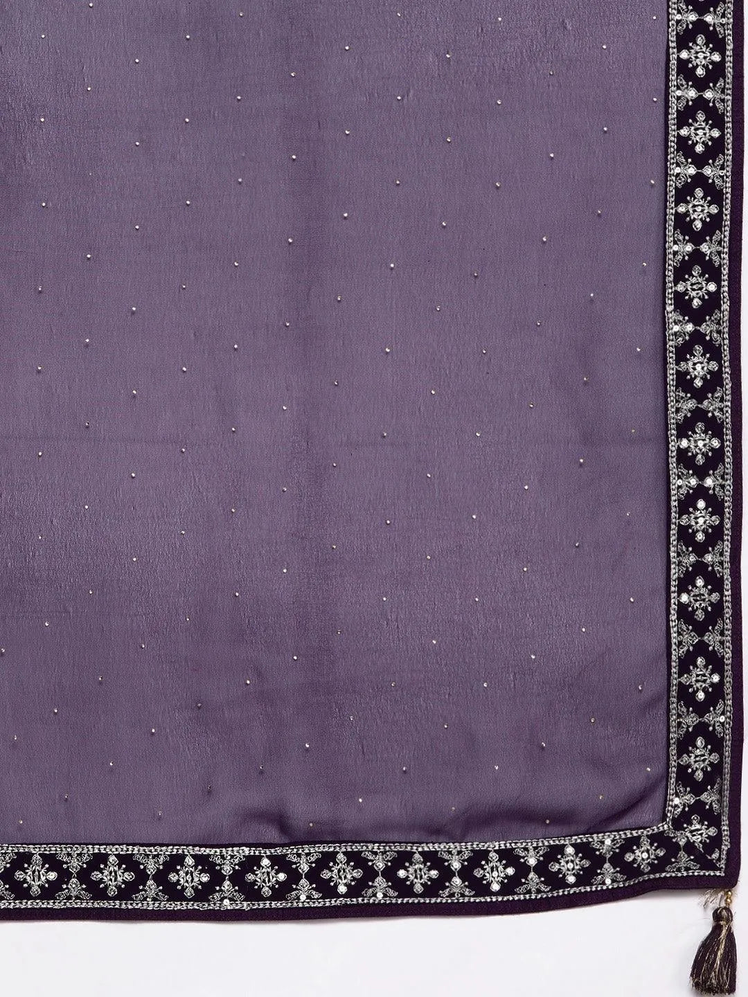 Purple Embroidered Georgette A-Line Kurta With Palazzos & Dupatta - Libas 