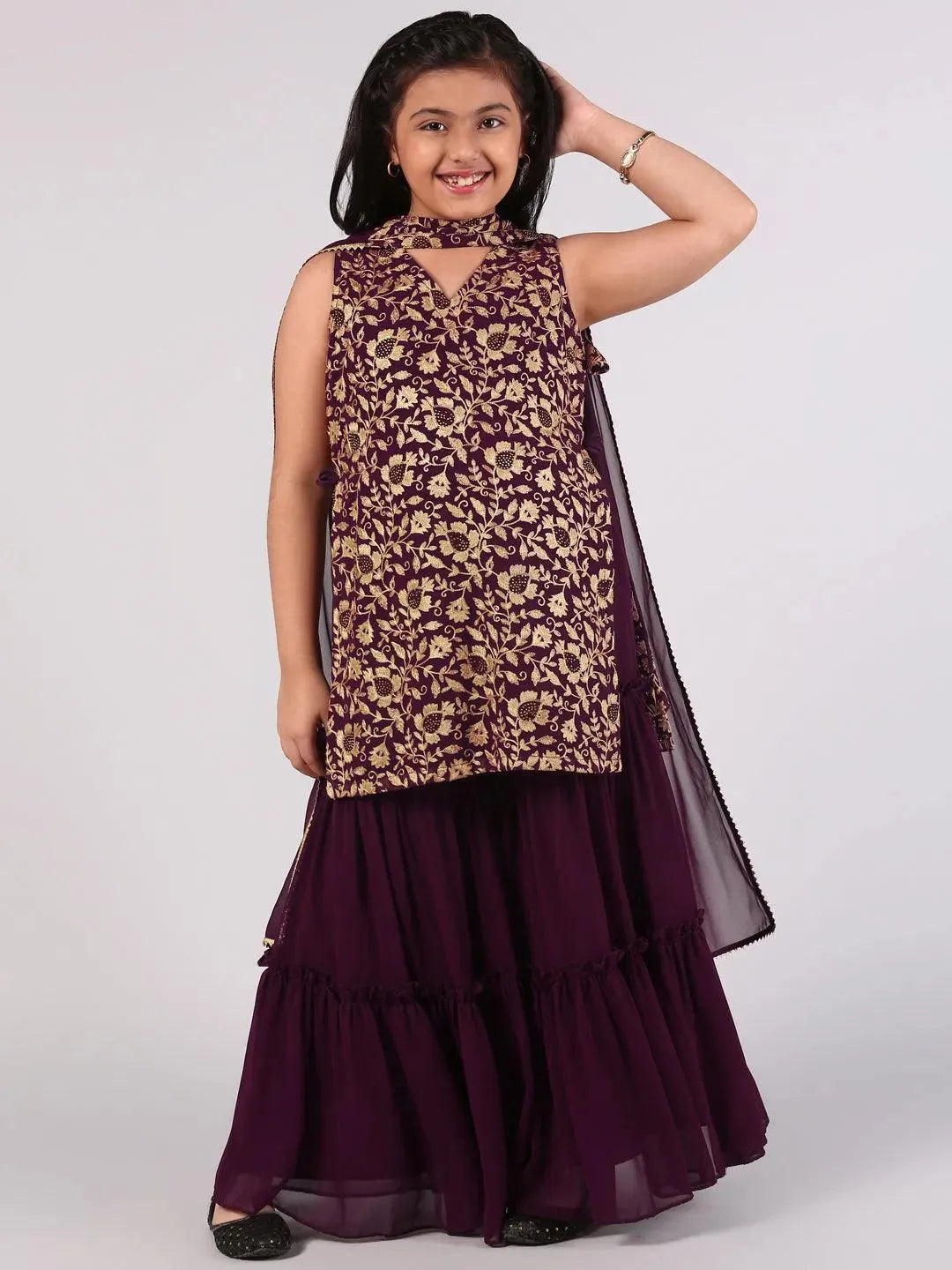 Purple Embroidered Georgette Suit Set - Libas