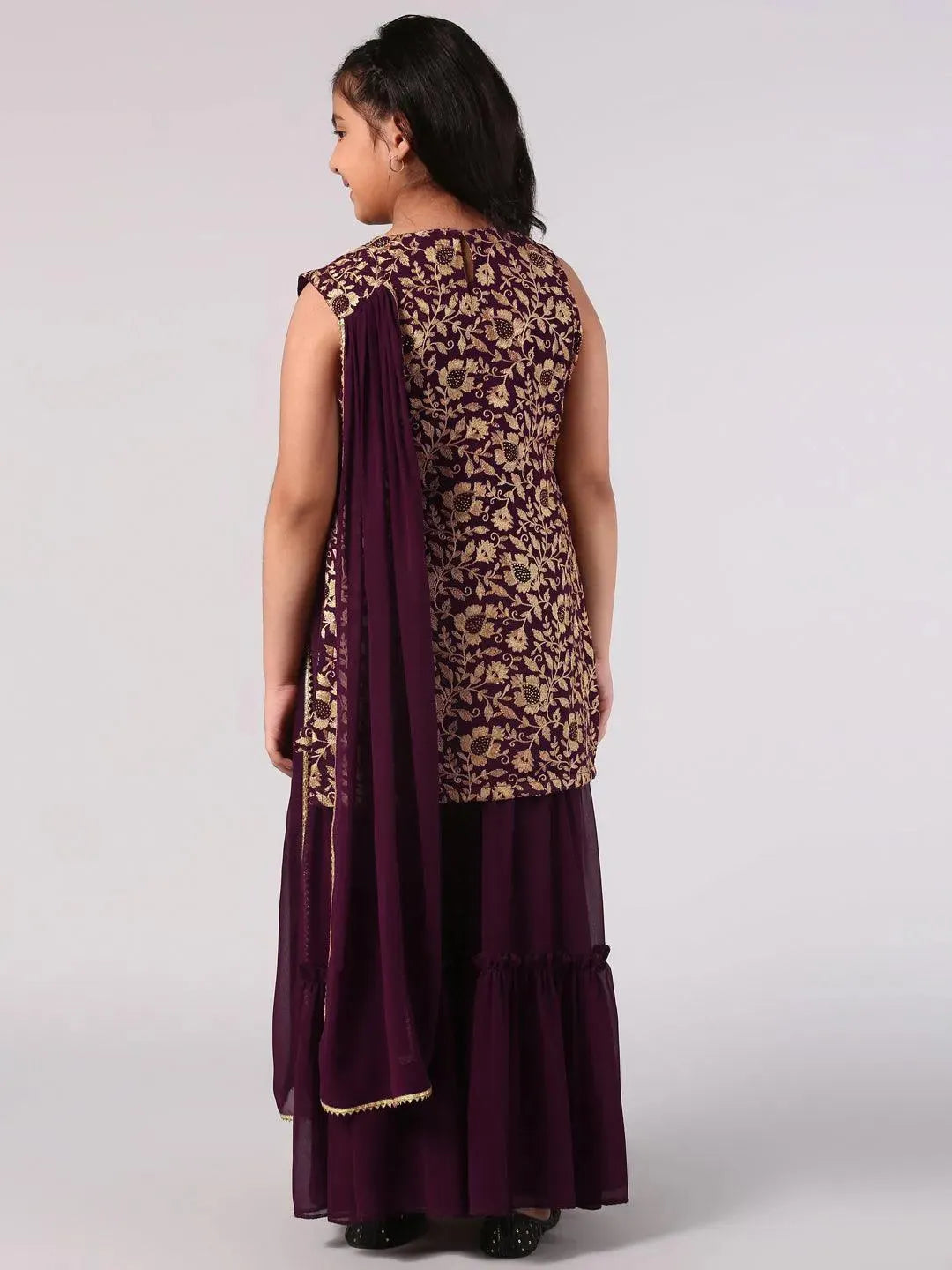 Purple Embroidered Georgette Suit Set - Libas