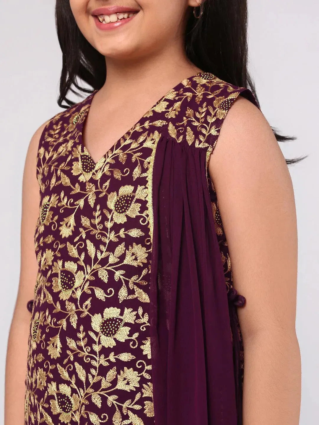 Purple Embroidered Georgette Suit Set - Libas 
