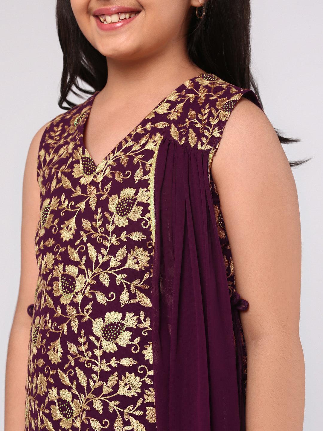 Purple Embroidered Georgette Suit Set - Libas