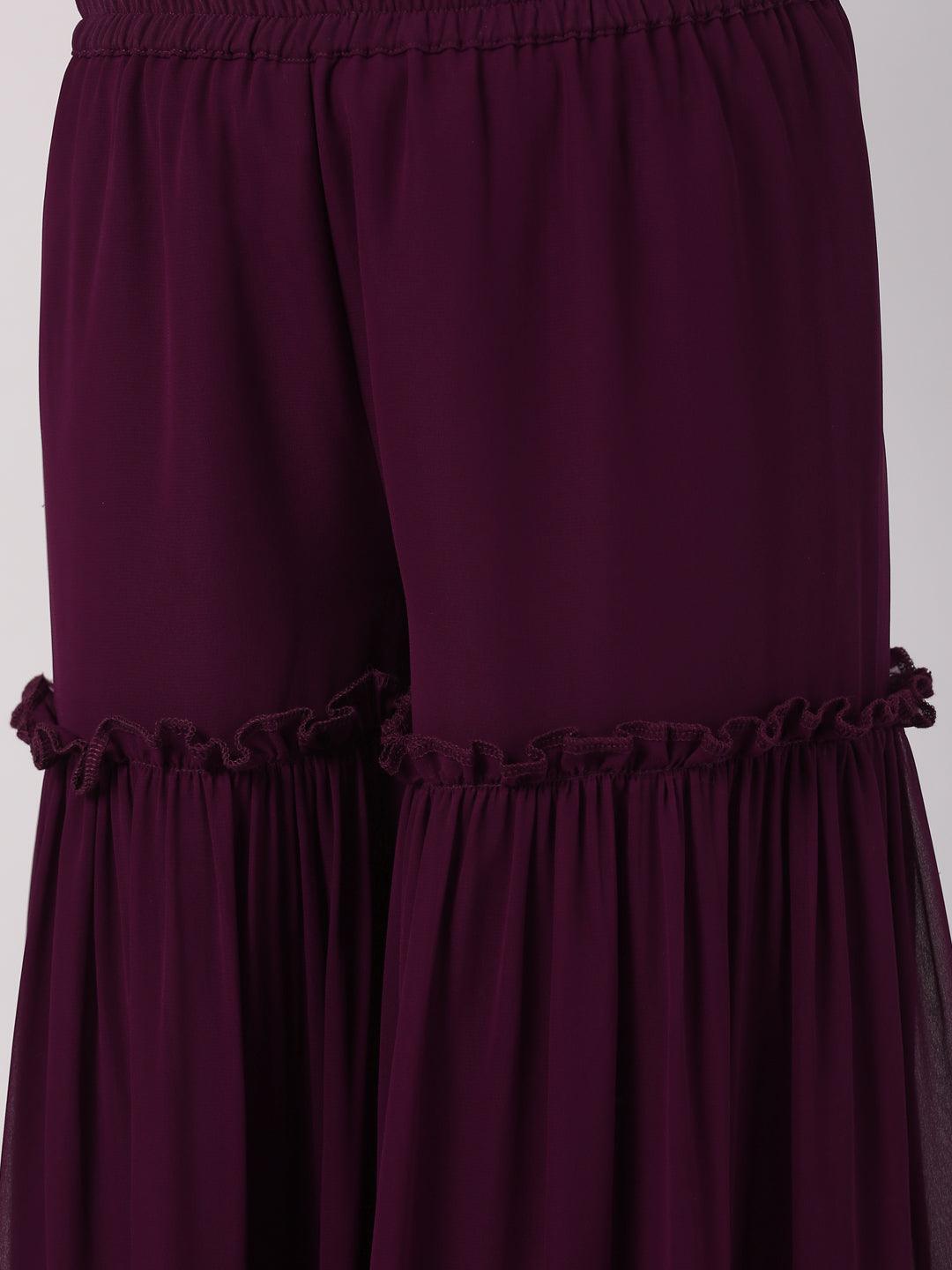 Purple Embroidered Georgette Suit Set - Libas