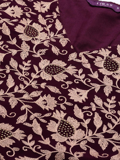 Purple Embroidered Georgette Kurta Set - Libas