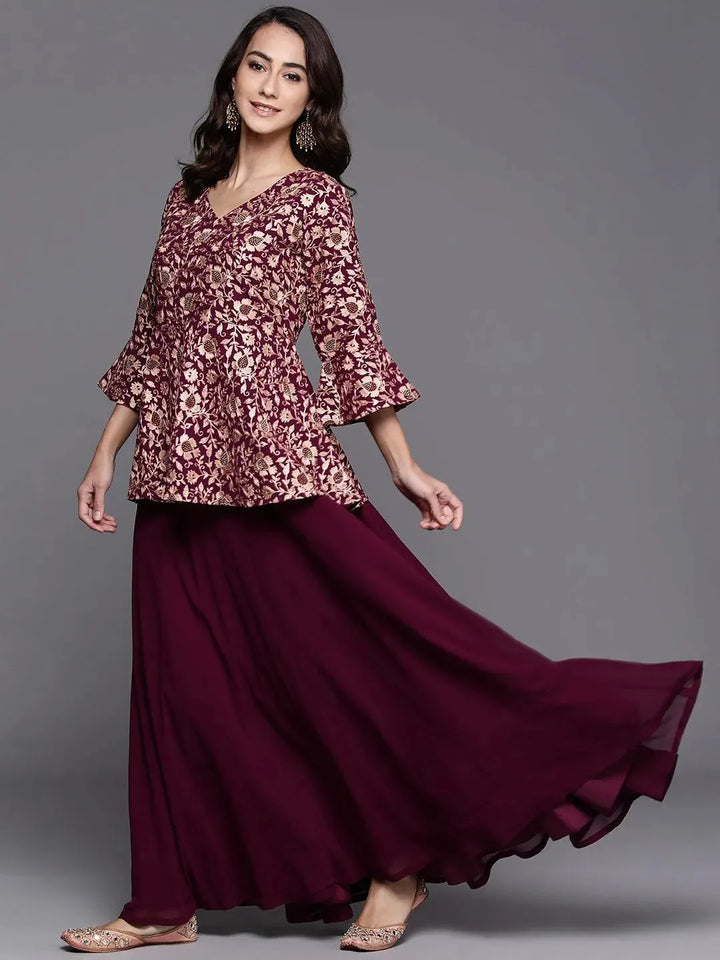 Purple Embroidered Georgette Kurta Set - Libas
