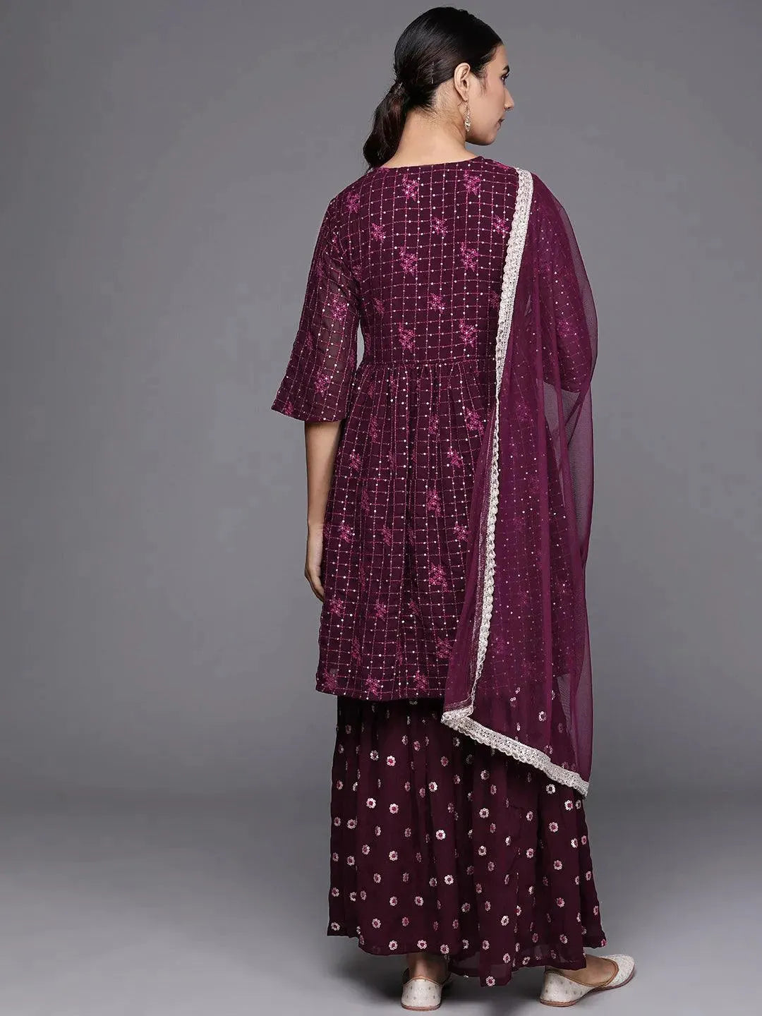 Purple Embroidered Georgette Suit Set - Libas 