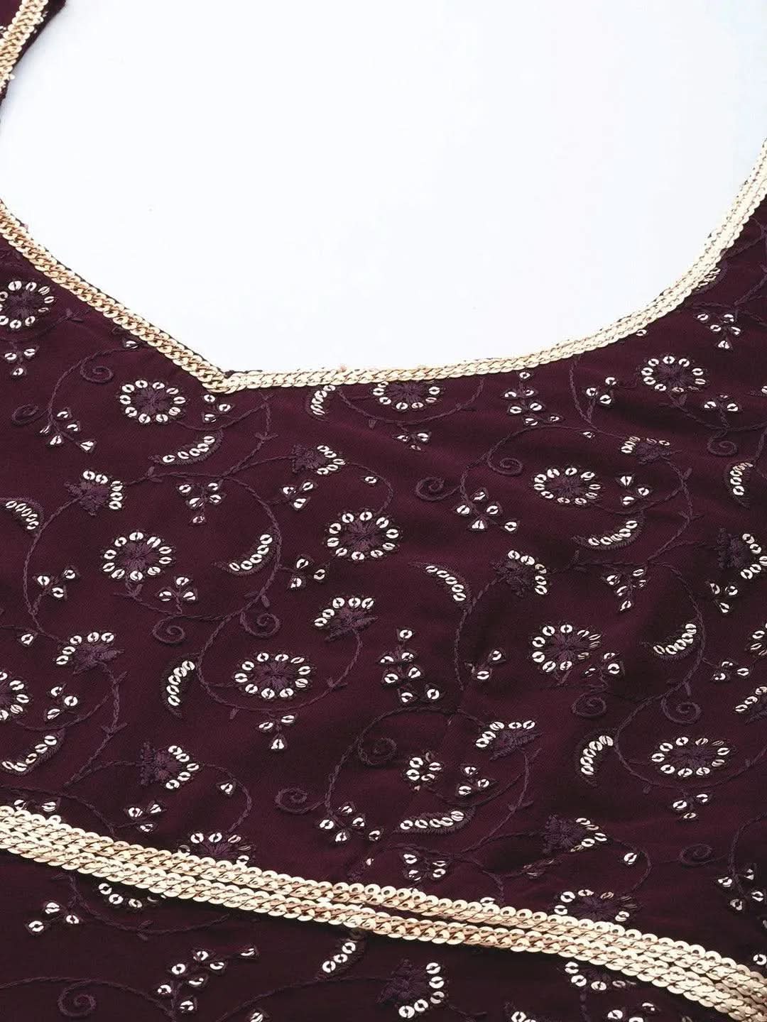 

Purple Embroidered Georgette Anarkali Kurta With Churidar & Dupatta