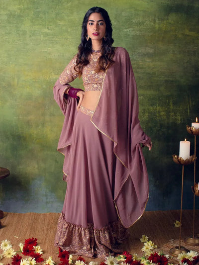 Purple Embroidered Georgette Lehenga Choli - Libas