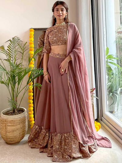 Purple Embroidered Georgette Lehenga Choli - Libas