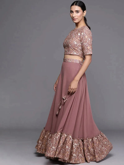 Purple Embroidered Georgette Lehenga Choli - Libas