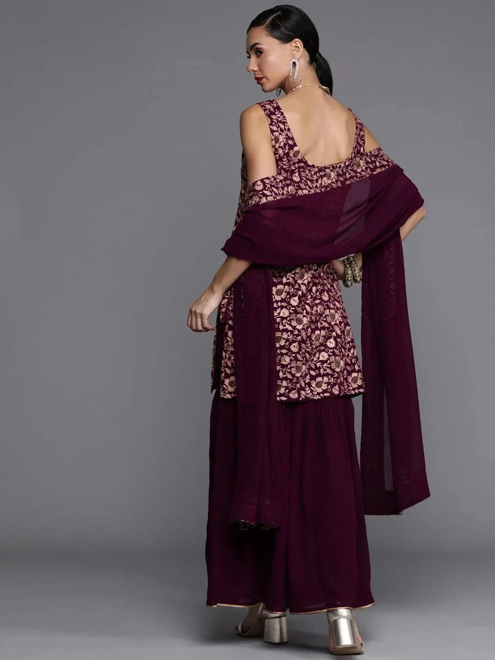 Purple Embroidered Georgette Suit Set - Libas