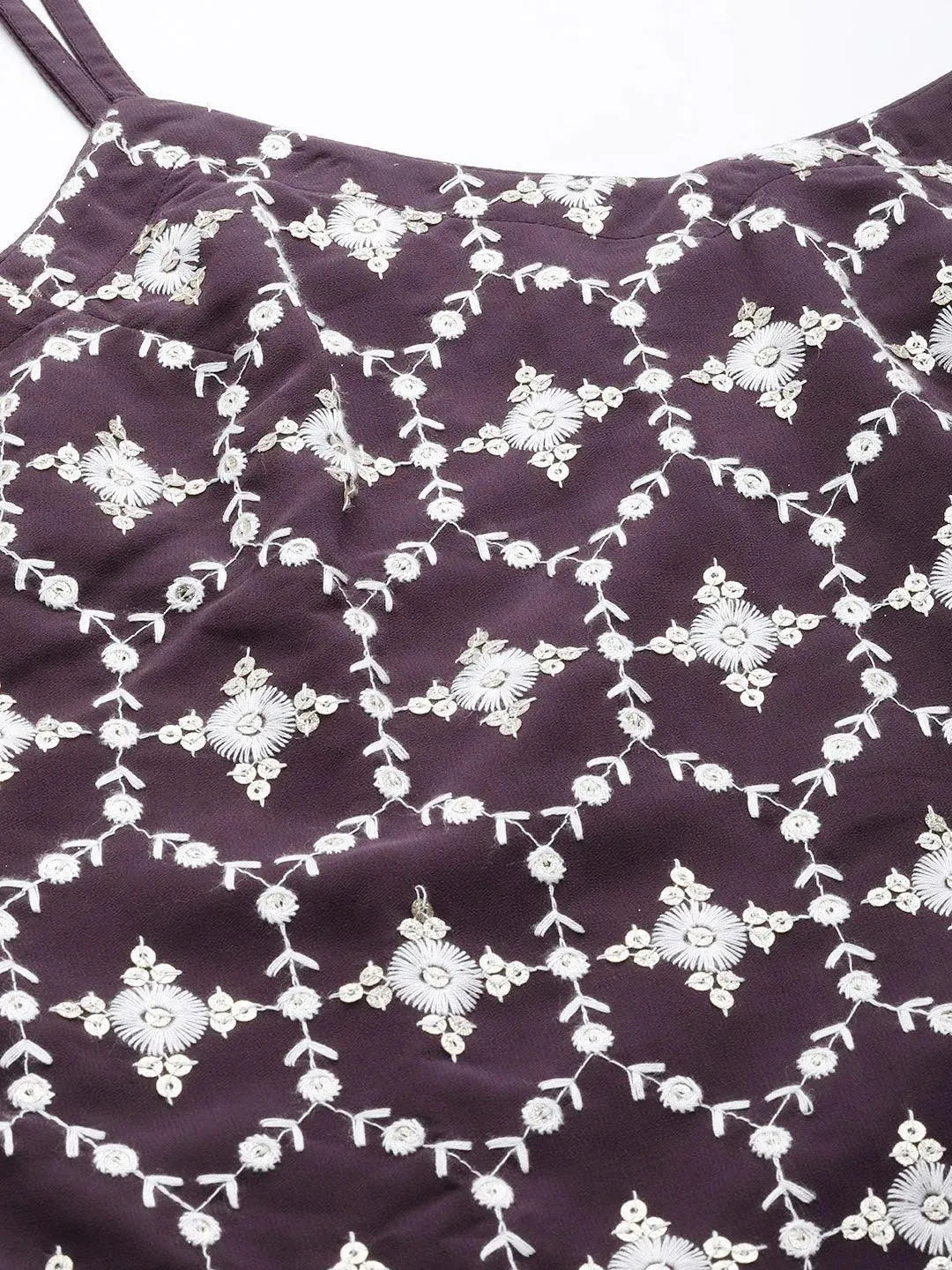 Purple Embroidered Georgette Straight Suit Set With Skirt - Libas 