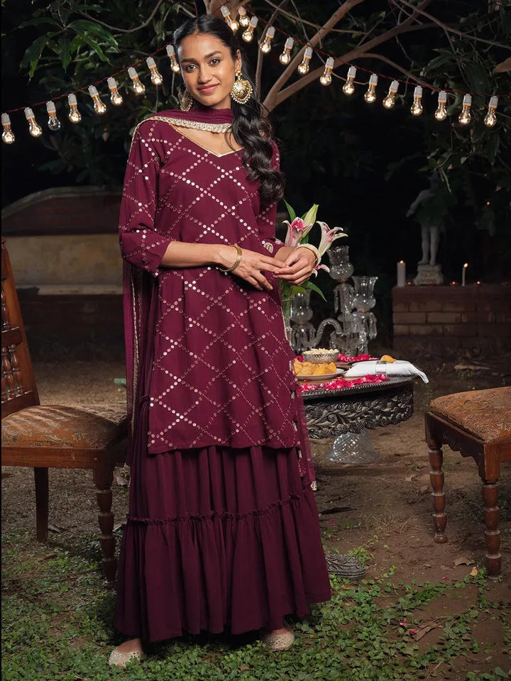 Purple Embroidered Georgette Suit Set - Libas