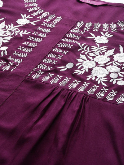 Purple Embroidered Rayon Kurti - Libas