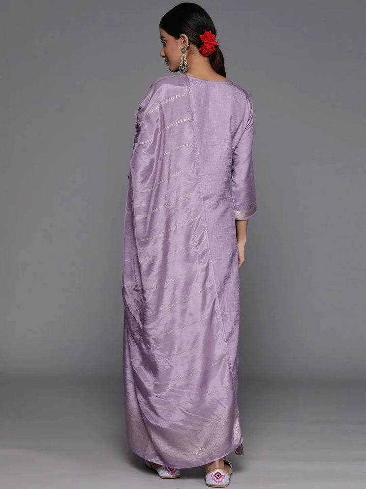 Purple Embroidered Silk Blend Suit Set With Trousers - Libas