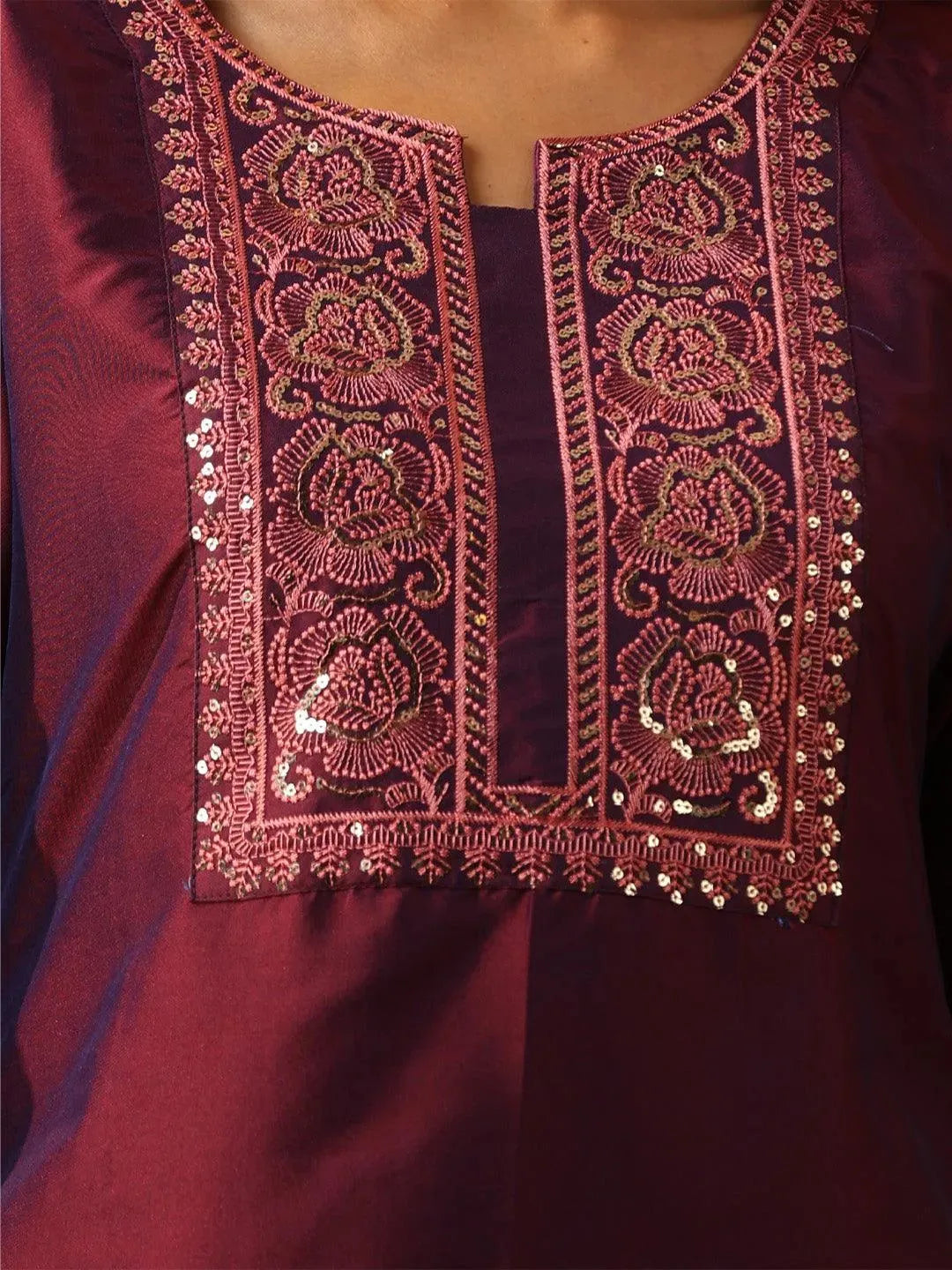 Purple Embroidered Silk Blend Suit Set With Trousers - Libas 