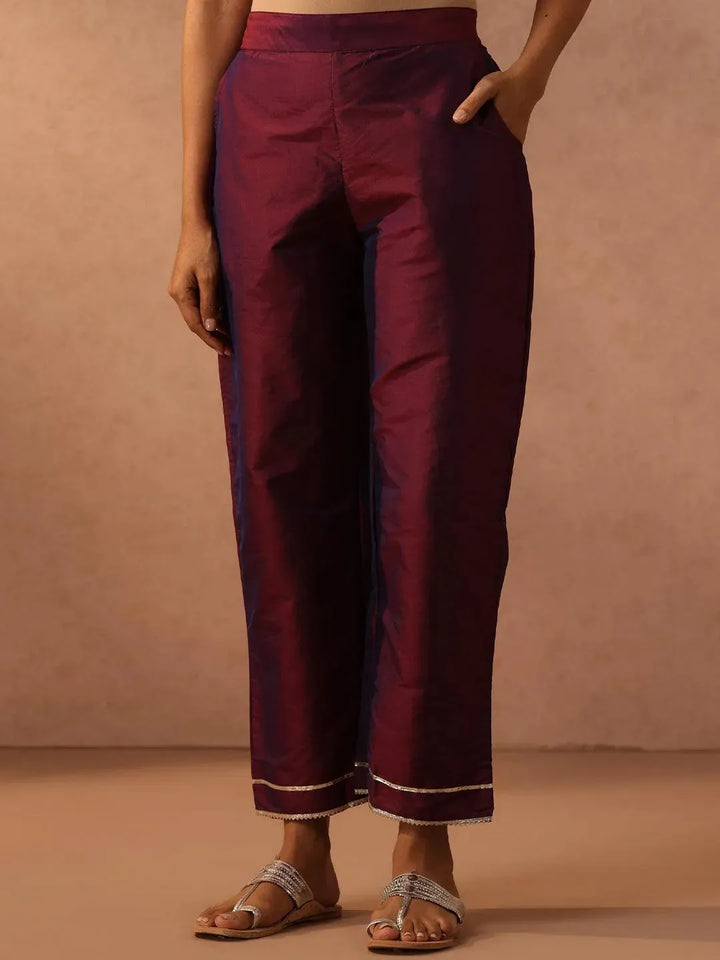 Purple Embroidered Silk Blend Suit Set With Trousers - Libas