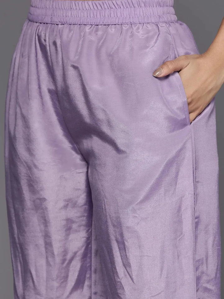 Purple Embroidered Silk Blend Suit Set With Trousers - Libas