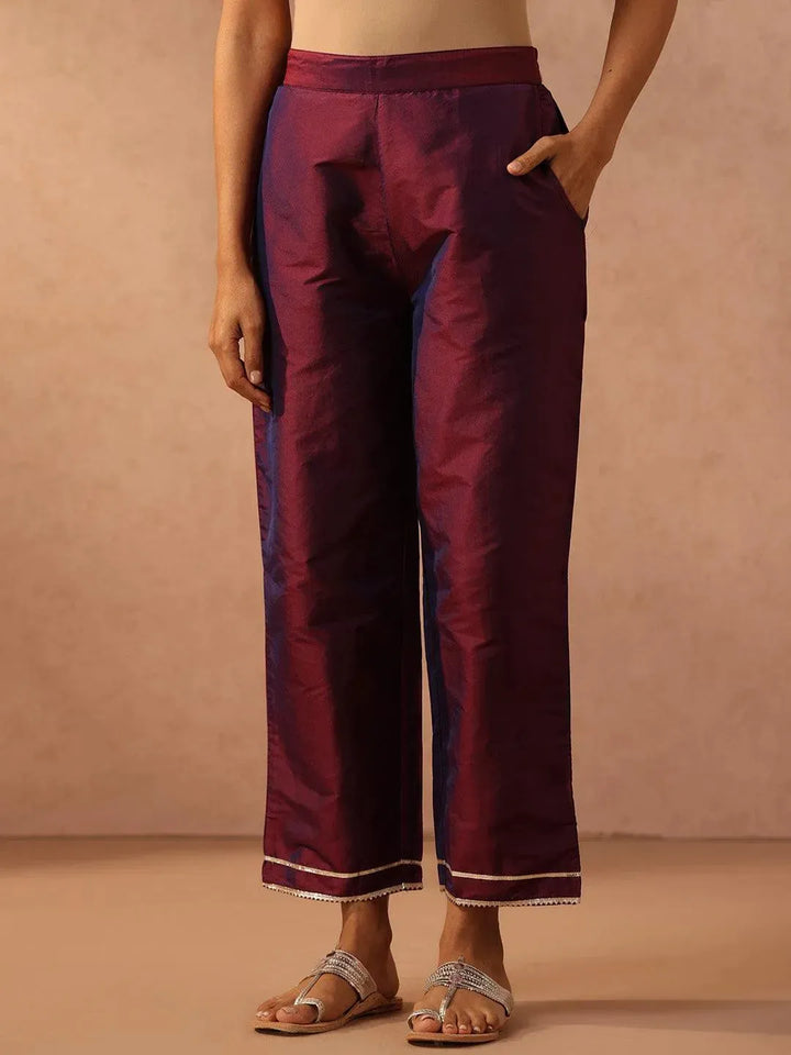 Purple Embroidered Silk Blend Suit Set With Trousers - Libas