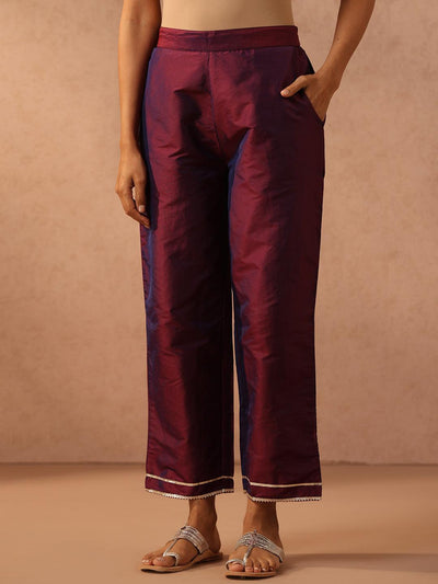 Purple Embroidered Silk Blend Suit Set With Trousers - Libas
