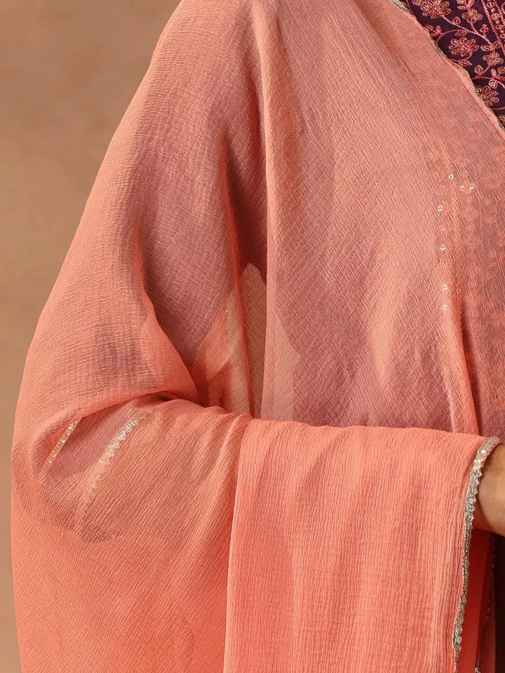 Purple Embroidered Silk Blend Suit Set With Trousers - Libas