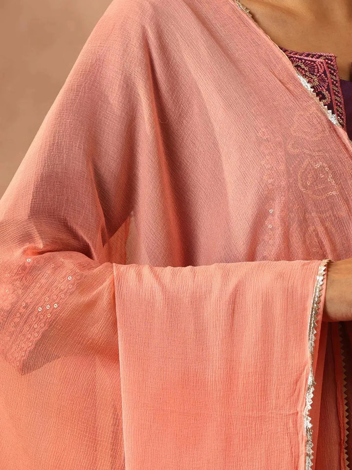 Purple Embroidered Silk Blend Suit Set With Trousers - Libas
