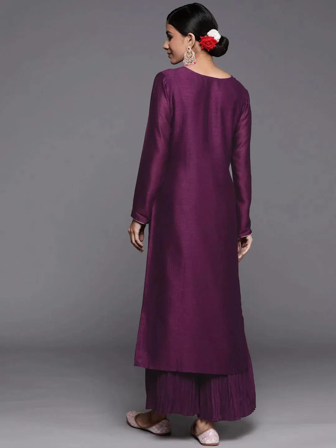 

Purple Embroidered Silk Straight Kurta