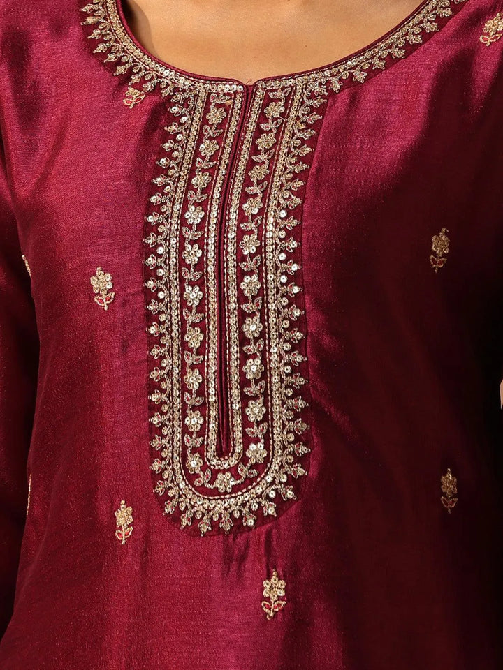 Purple Embellished Silk Straight Kurta - Libas