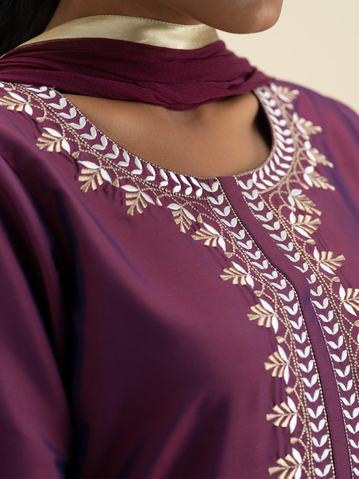 Purple Embroidered Silk Suit Set - Libas