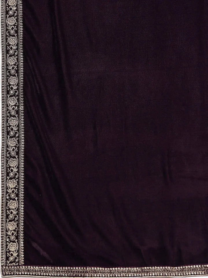 Purple Embroidered Velvet Anarkali Suit Set - Libas