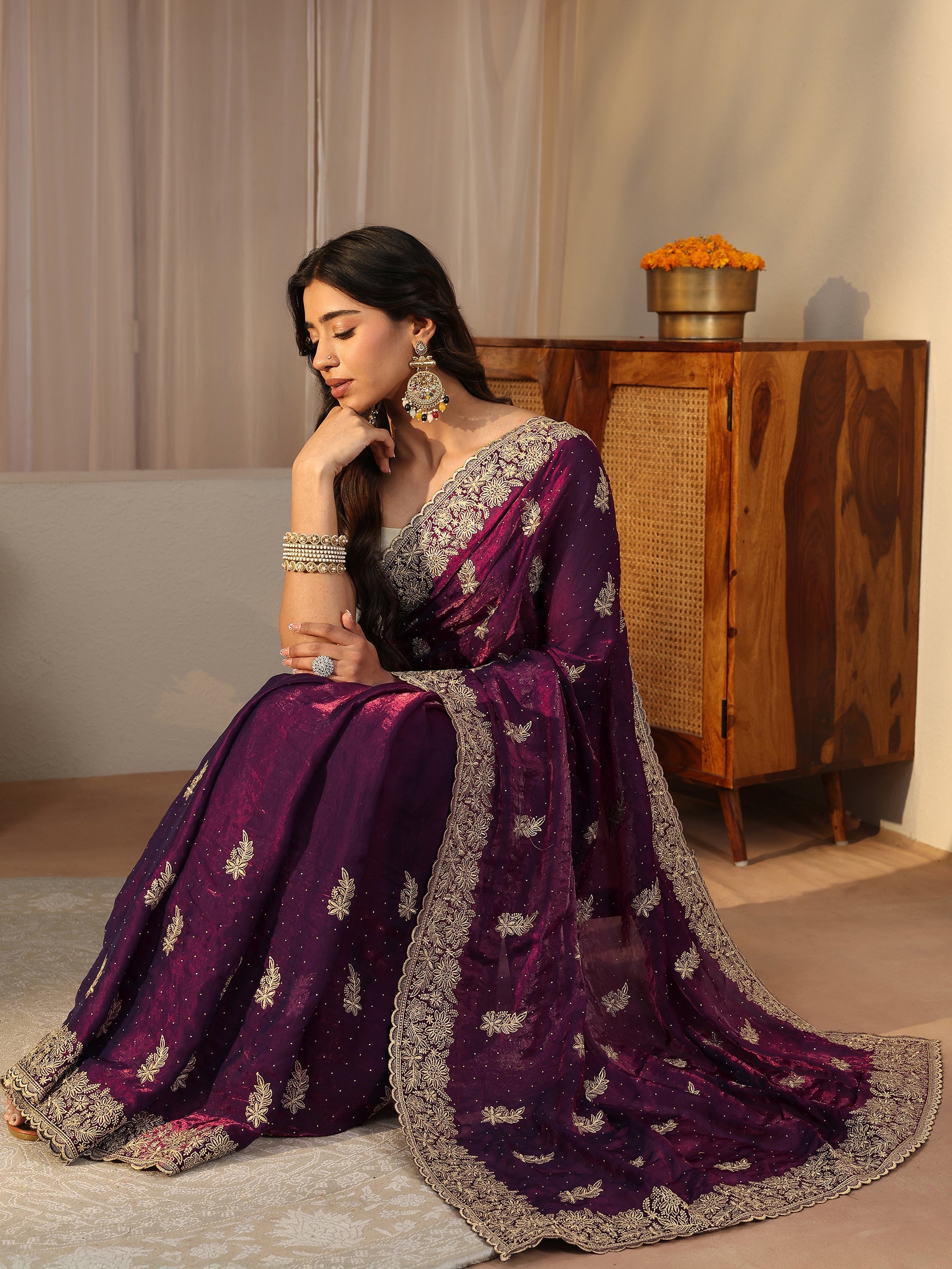 libas Purple Ethnic Embellished Tissue Saree-picture-12