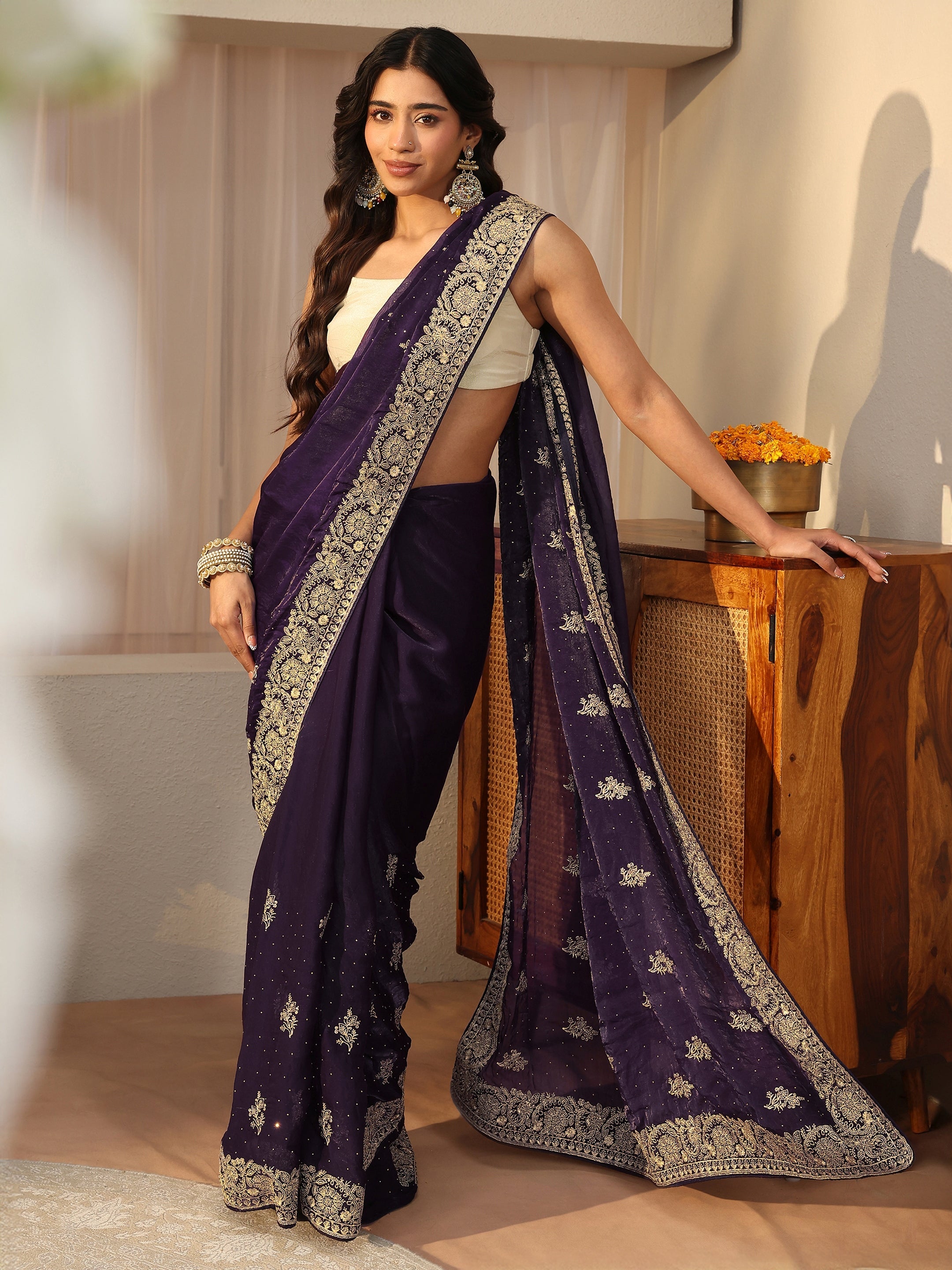 libas Purple Ethnic Embellished Tissue Saree-picture-34