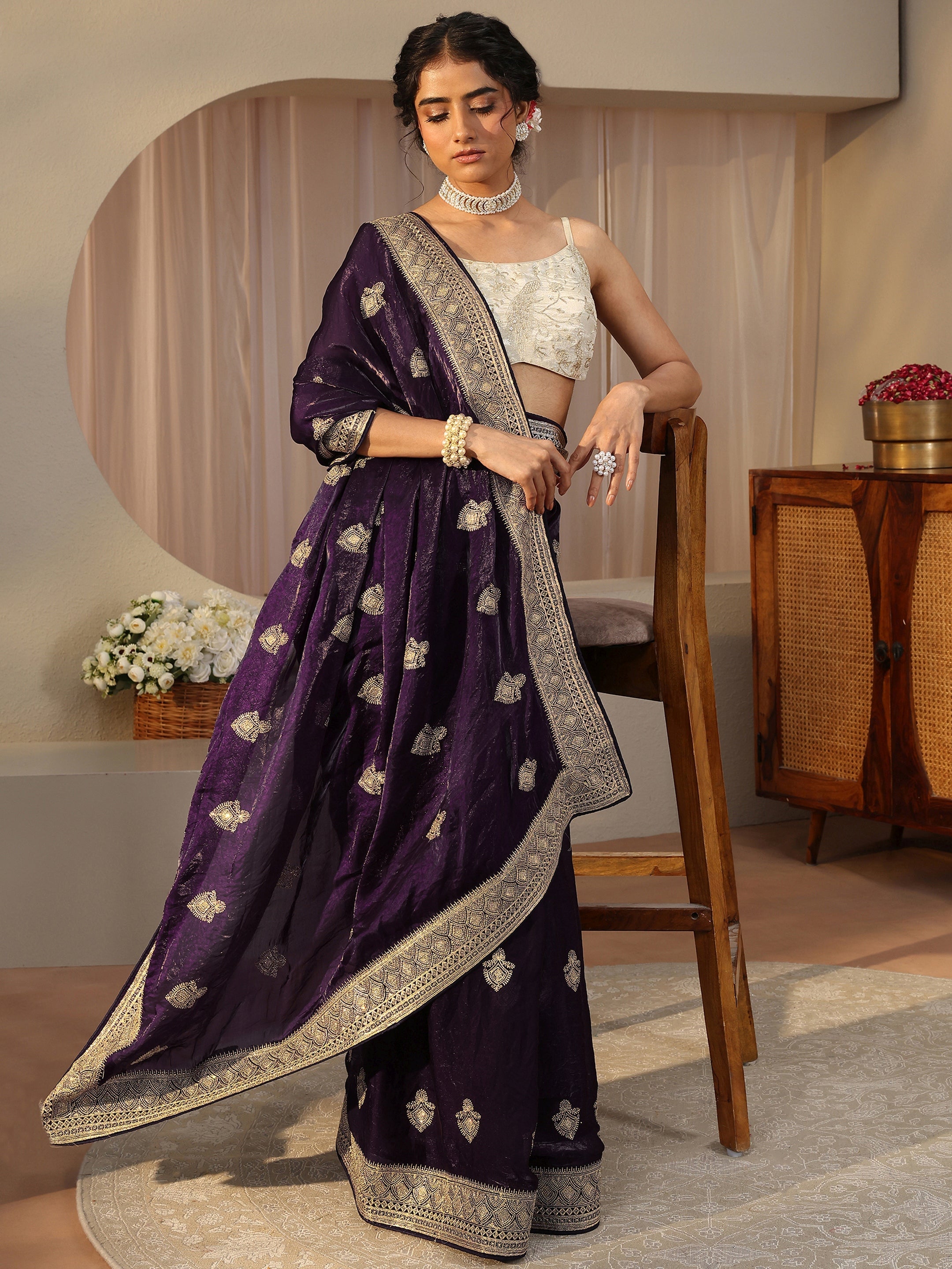 libas Purple Ethnic Embroidered Tissue Saree-picture-45