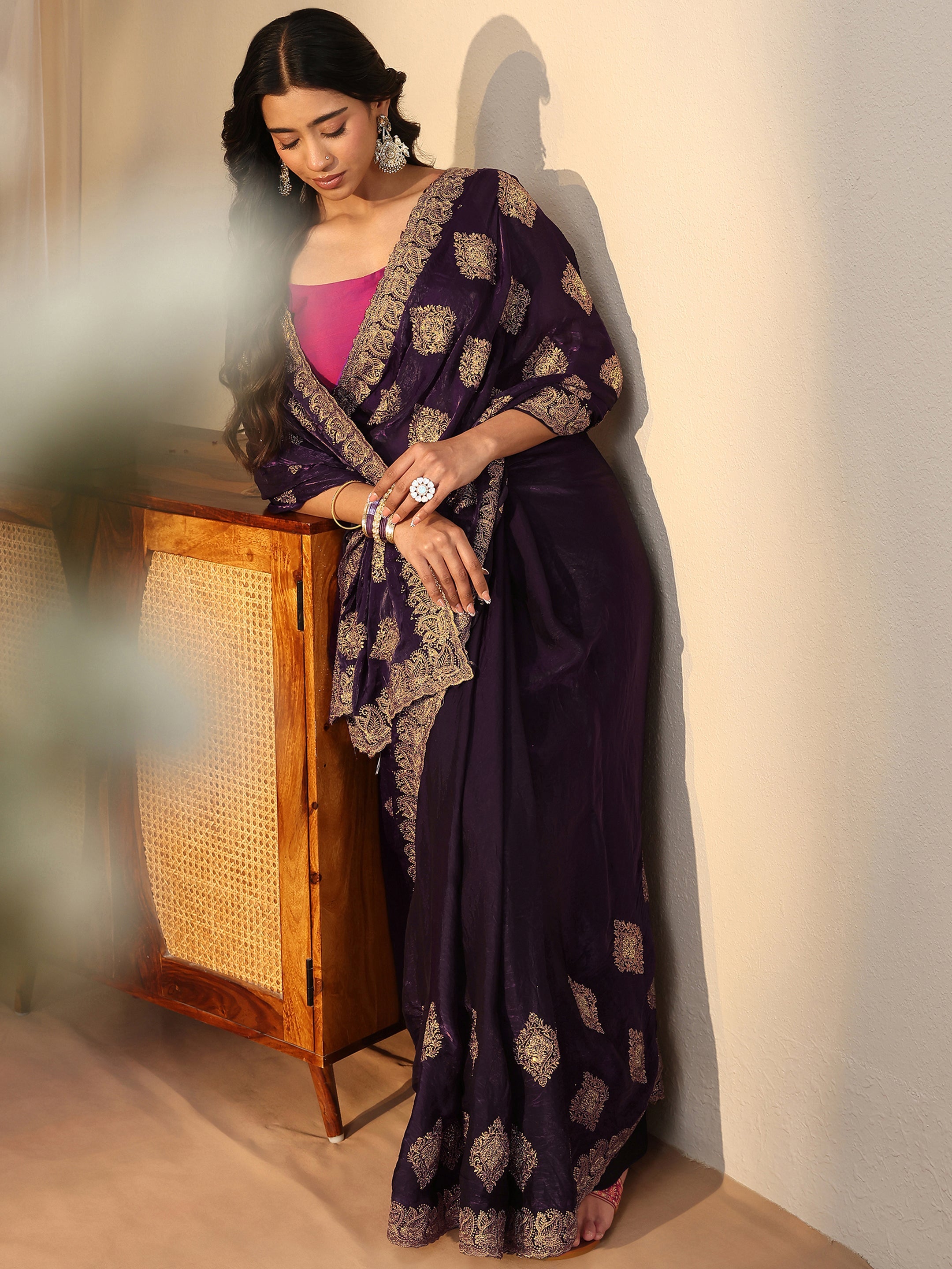 libas Purple Ethnic Embroidered Tissue Saree-picture-16