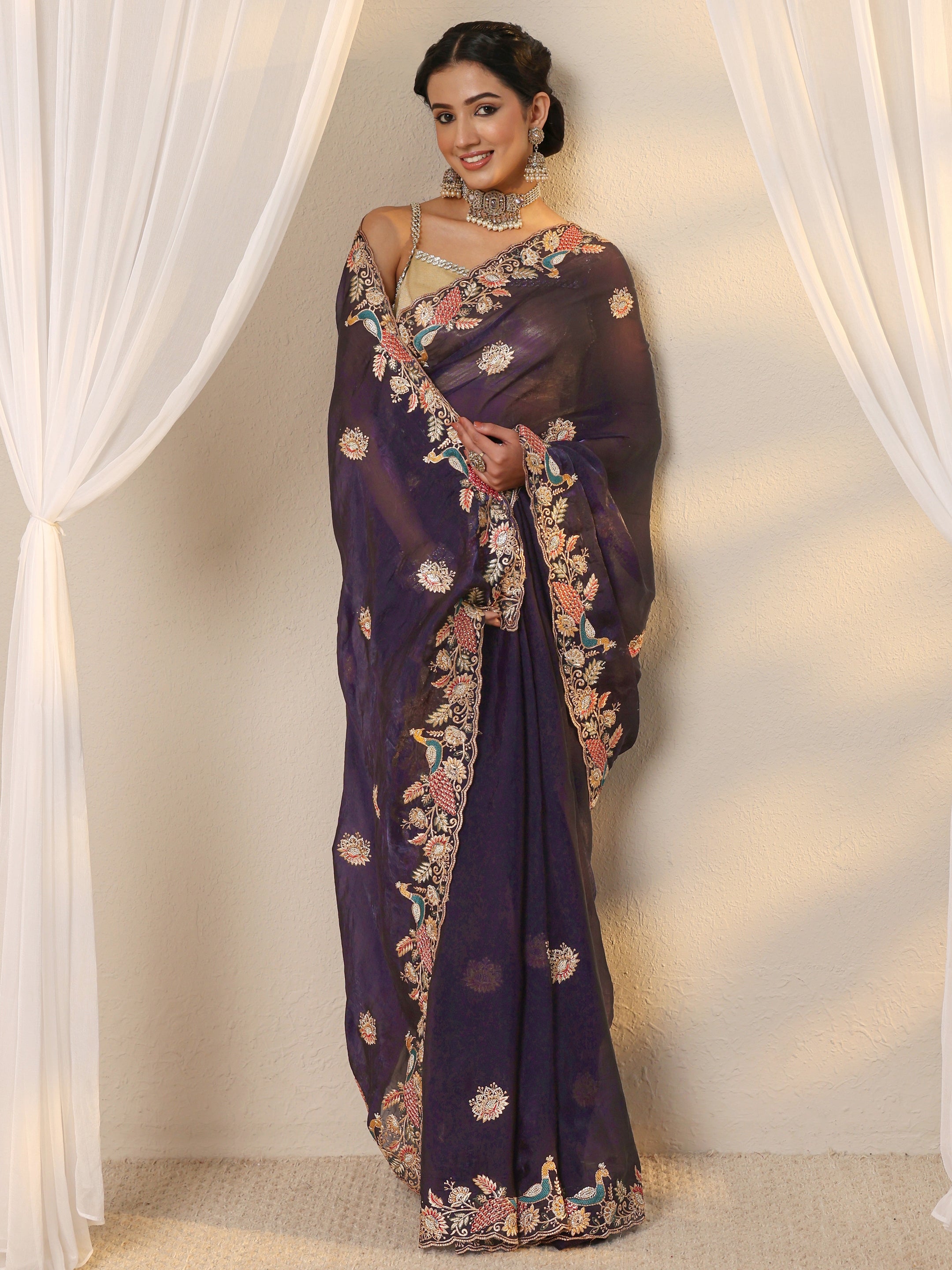 libas Purple Ethnic Embroidered Tissue Saree With Unstitched Blouse Piece-picture-40